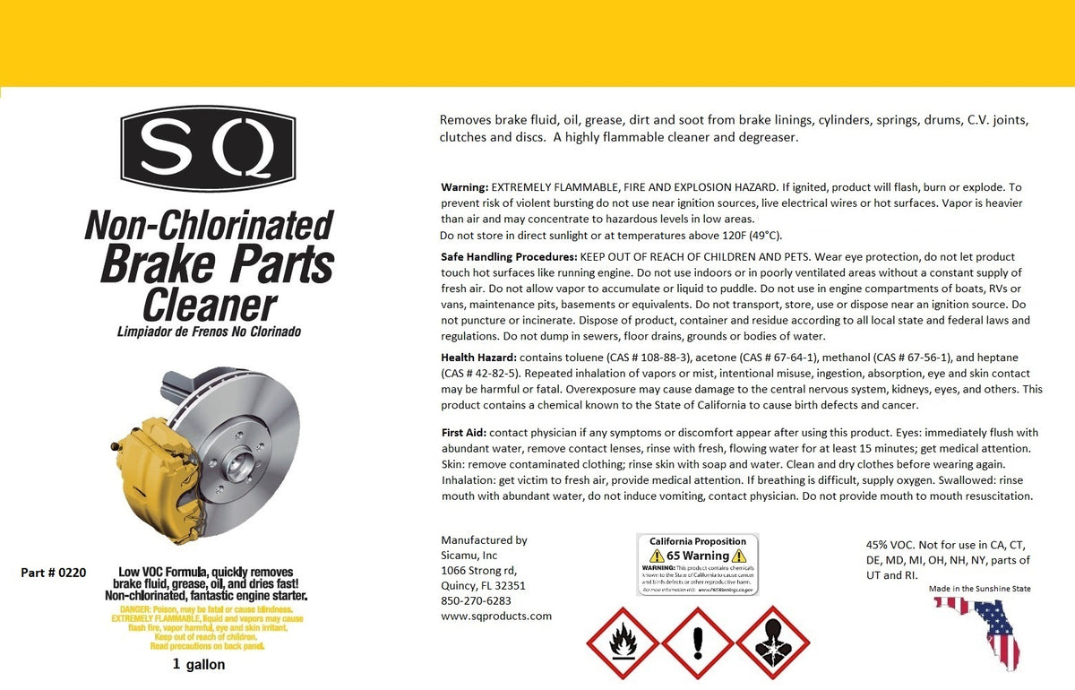 SQ Non-Chlorinated Brake Parts Cleaner Gallon, 45% VOC – SQ Products