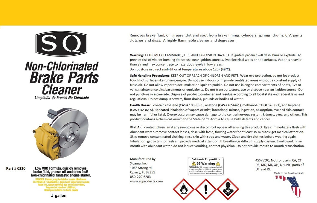 SQ Non-Chlorinated Brake Parts Cleaner Gallon, 45% VOC